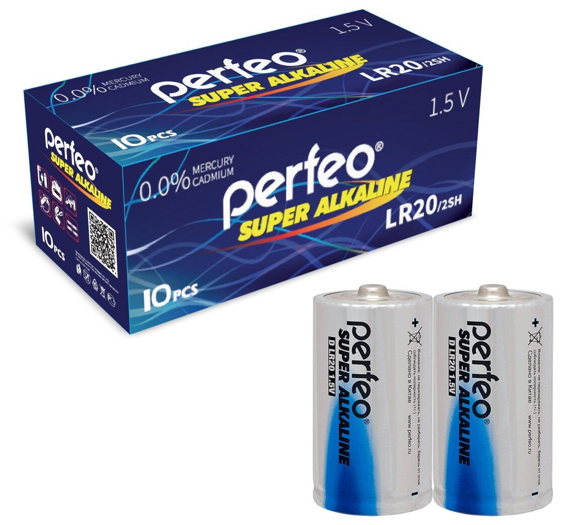 Батарейка Perfeo LR20/2SH Super Alkaline 10шт