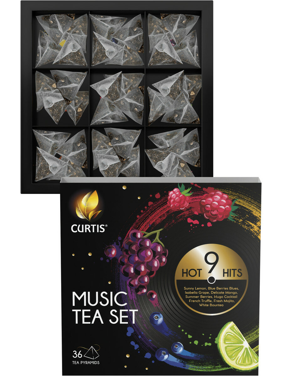 Набор чая в пирамидках CURTIS "Music Tea Set" 36 пирамидок, чай ассорти 9 вкусов / подарочная упаковка - фотография № 2