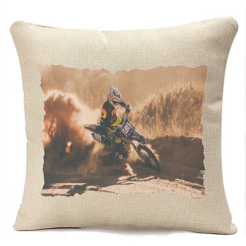 фото Подушка бежевая мотоцикл мотоциклист ралли занос песок,бежевый coolpodarok