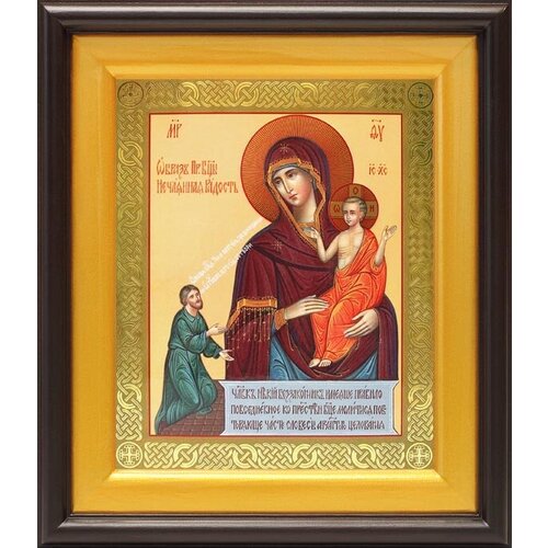 Икона Божией Матери Нечаянная Радость, в широком киоте 21,5*25 см икона божией матери успокоительница в широком киоте 21 5 25 см