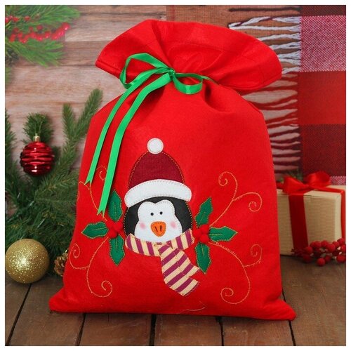 фото Мешок для подарков "новогодний пингвин" на завязках сима-ленд
