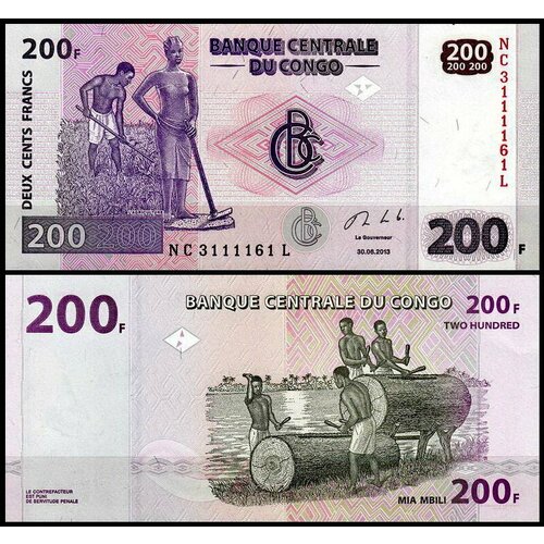 конго 200 франков 2007 г земледельцы unc Конго 200 франков 2013 (UNC Pick 99b)