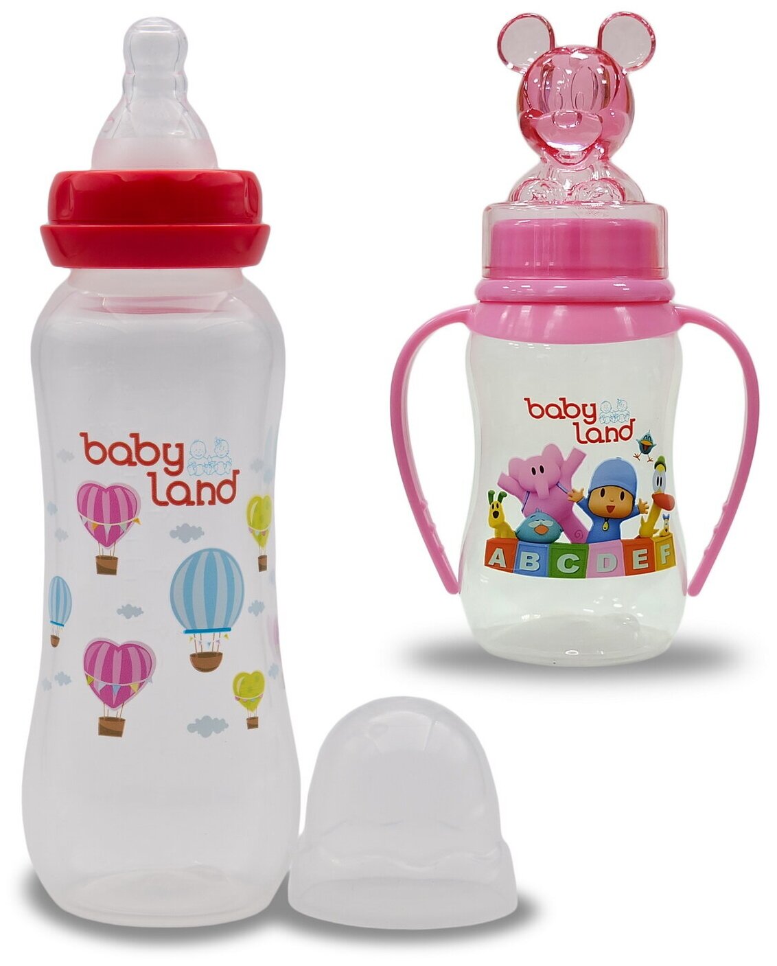 Набор бутылочек "Baby Land" с колпачком-игрушкой (150мл и 240мл)