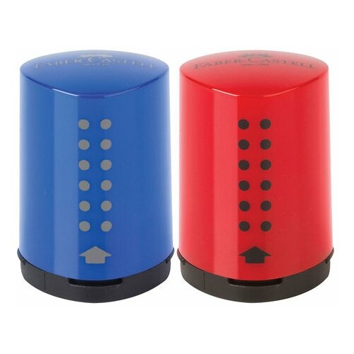 фото Точилка faber-castell "grip 2001 mini", с контейнером, пластиковая, красная/синяя, 183710, 2 шт.