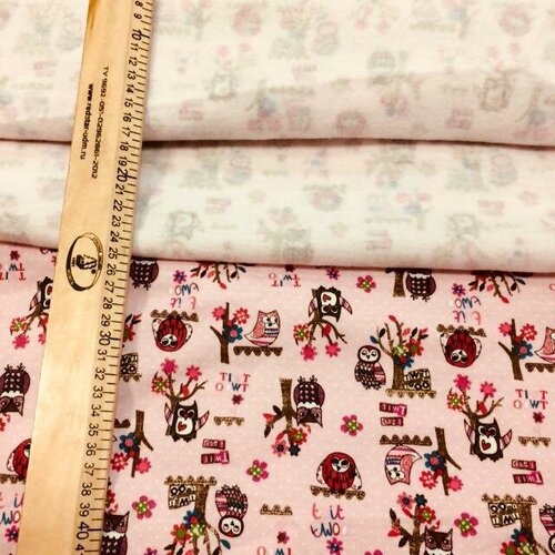 Ткань на отрез Хлопок Футер с начесом совята на розовом futr13111809