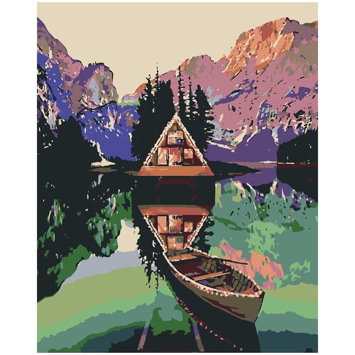 фото Картина по номерам лодка на озере, 70 х 80 см красиво красим