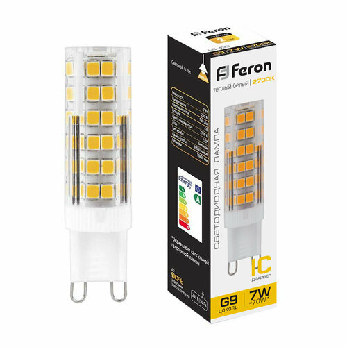 Лампа светодиодная FERON LB-433 арт. 25766, JCD9 (капсульная) 7W G9 2700К (теплый) 230V