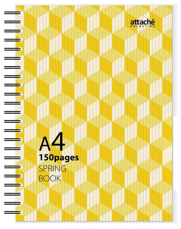 Бизнес-тетрадь Attache Selection А4,150л, клетка, спираль, SPRING BOOK желтый 84232