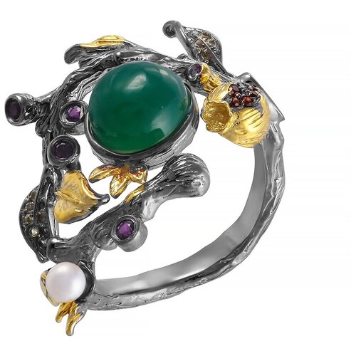 фото Element47 кольцо из серебра 925 пробы с аметистами, агатом, перидотами и культивированным жемчугом yr01171_ko_am_pd_wp_zag_bj, размер 17.5