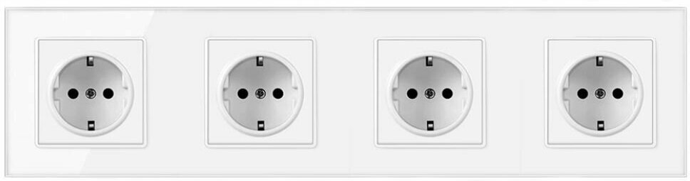 Розетка электрическая четверная DiXiS 4 Gang Socket EU со стеклянной лицевой панелью (86x344) (TKE-4), белый