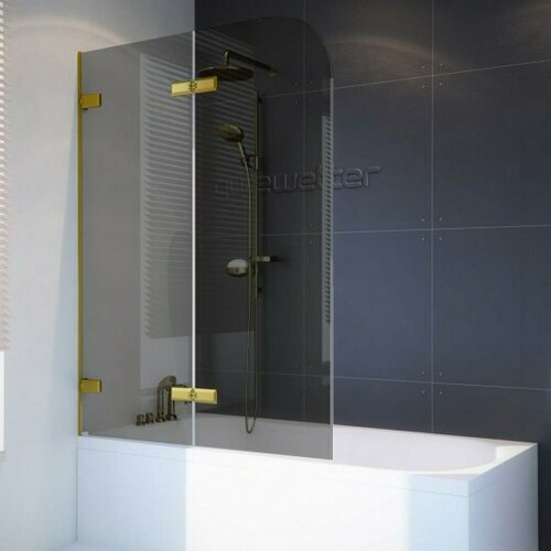 Шторка на ванну GWMPTRPL862B-66 85x160 см, профиль золотой металлик, цвет стекла графитовый, стекло закаленное 6 мм, открывание двери левое / правое