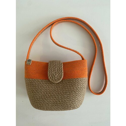 фото Сумка кросс-боди нежный плед, фактура плетеная, бежевый, оранжевый