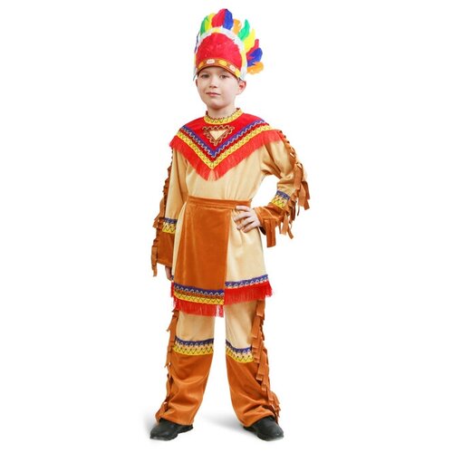 фото Карнавальный костюм "индеец" для мальчика, куртка, брюки, фартук, головной убор, р. 36, рост 134-140 страна карнавалия