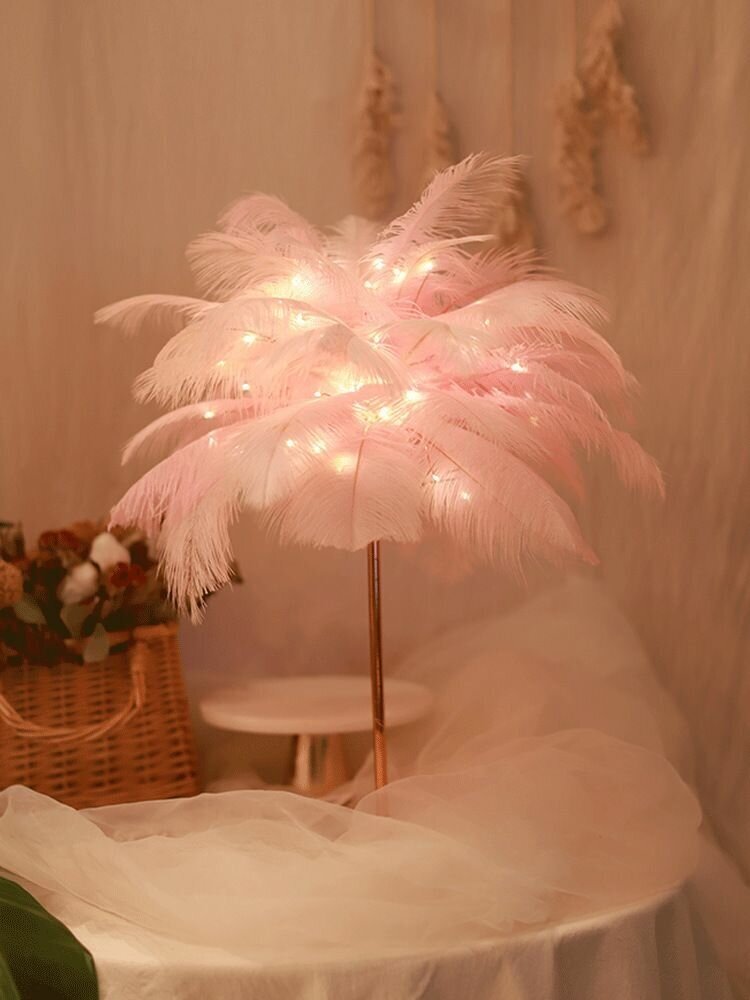Настольный светильник, перьевой, светодиодный, ночник, декоративный, розовое перо - фотография № 2