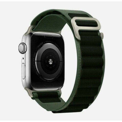 силиконовый ремешок для умных часов apple watch 42 44 45 49 mm 13 5 см спортивный сменный браслет для смарт часов эпл вотч 1 9 se серии cactus Тканевый ремешок Альпийская петля для Apple Watch 42 мм/44/45 mm/ series 1 2 3 4 5 6 7 8 /SE/SE 2022, Ultra зеленый-черный