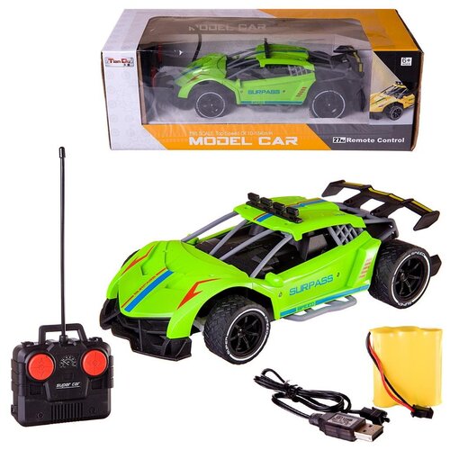 фото Машинка на радиоуправлении скоростная гоночная, 27мгц, аккумулятор, зеленая 1:16 (wd-11662g) junfa toys