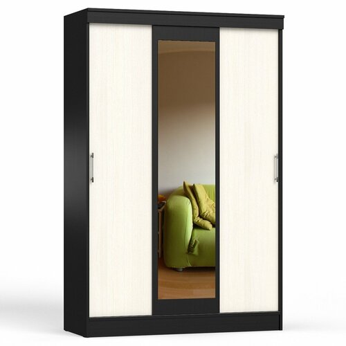 Шкаф-купе с зеркалом для одежды в прихожую, спальню или гостиную 130см венге/дуб лоредо - СВ0080