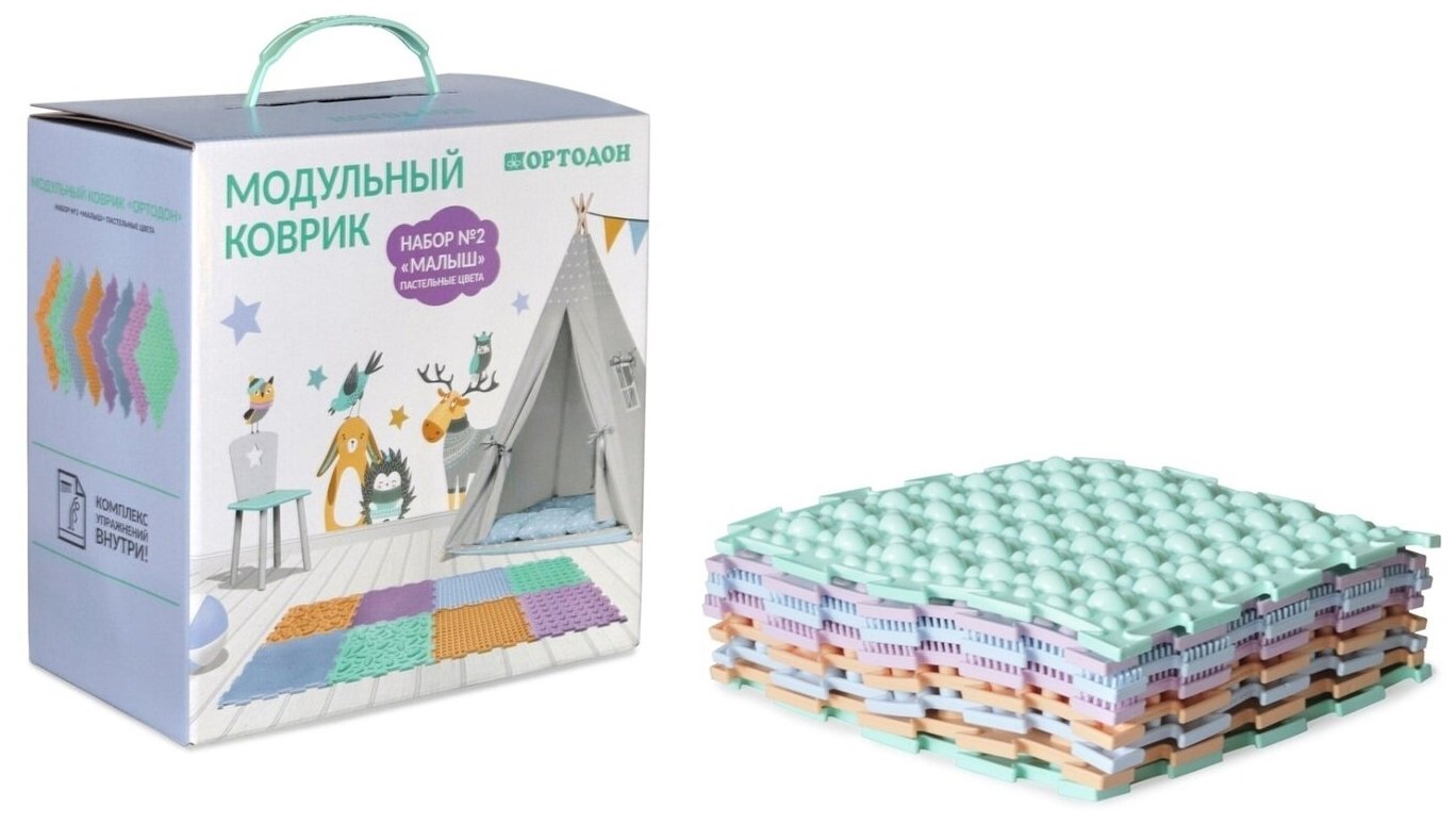 Ортодон / Развивающий модульный детский коврик набор "Малыш пастельные цвета" (8 пазлов)