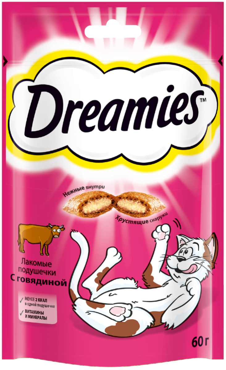 Лакомство для кошек Dreamies подушечки с говядиной, 12 пачек по 60 г - фотография № 3