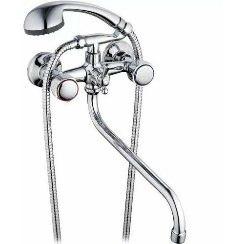 Смеситель для ванны с длинным изливом с шаровым переключением и круглыми маховиками