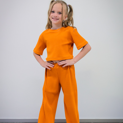Комплект одежды , топ и брюки, повседневный стиль, размер 146, оранжевый