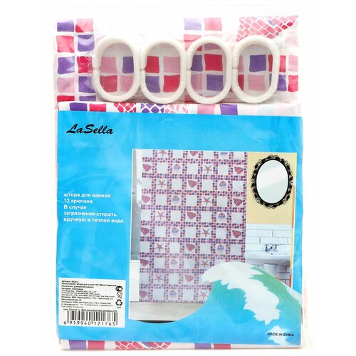 Штора для ванной LaSella, H020-2, с крючками, 180 х 180 см