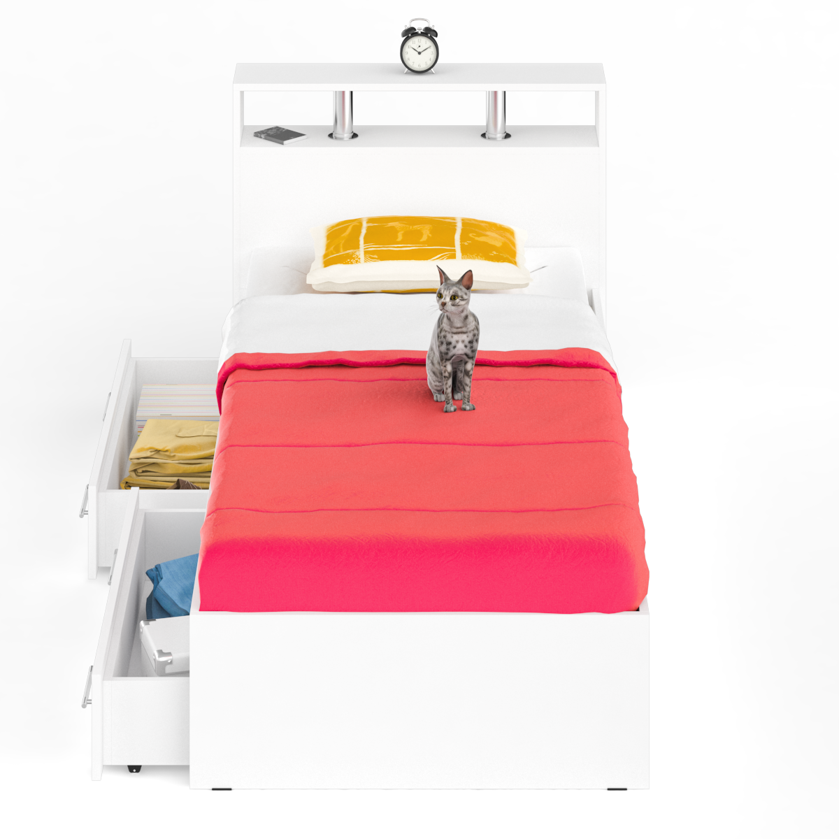 Кровать с ящиками Камелия 900, цвет белый, ШхГхВ 93,5х203,5х78,2 см, сп. м. 900х2000 мм, без матраса, основание есть