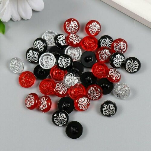 Пуговицы пластик на полуножке Серебристая бабочка цветная набор 40 шт 12х12 см 459₽