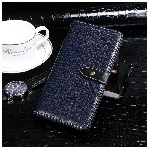 фото Чехол-книжка mypads для samsung galaxy a32 с фактурной прошивкой рельефа кожи крокодила с застежкой и визитницей синий