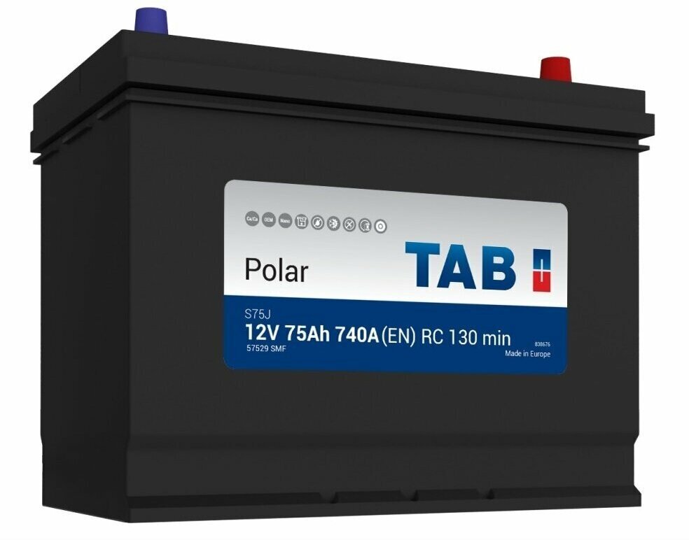 Аккумулятор автомобильный TAB Polar S75J (57529 246875) 75 Ач, пуск. ток 740 А, обратная полярность, 259x175x220, SMF
