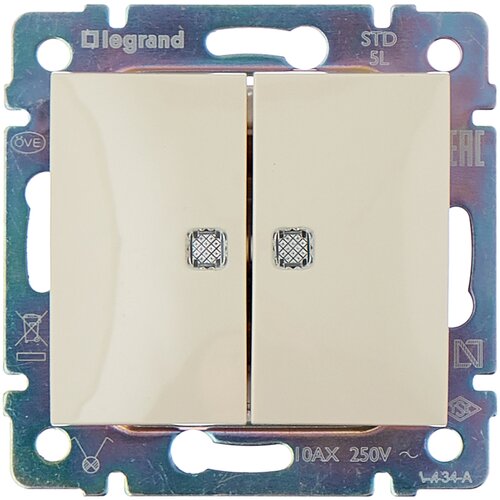 Выключатель Legrand 774328 Valena, 10 А двухклавишный выключатель legrand 782302