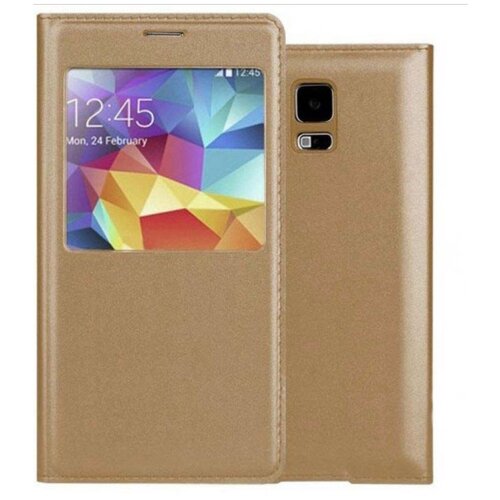 фото Чехол-книжка mypads для samsung galaxy s5 / s5 neo золотой с окошком для входящих вызовов кожаный