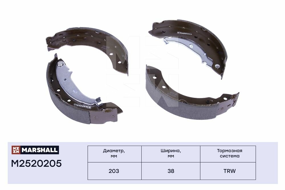 Тормозные колодки барабанные задние MARSHALL M2520205 для Peugeot 206 Renault Clio II Renault Laguna I- Renault Logan I // кросс-номер TRW GS8729