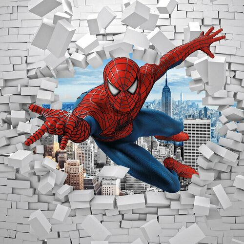 Моющиеся виниловые фотообои Человек-паук. Сквозь стену 3D детские, 250х270 см