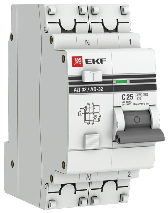 Дифференциальный автомат EKF АД-32 2П C 4.5 кА AC электронный