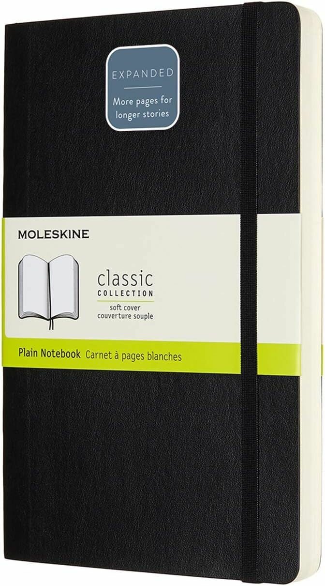 Блокнот без линовки Moleskine CLASSIC SOFT EXPENDED (QP618EXP) 13х21см 400стр, мягкая обложка, черный