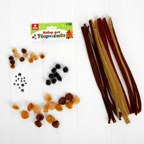 Набор для творчества из проволоки с ворсом помпонов глаз 6 цвет коричневый 30 проволочек 658₽