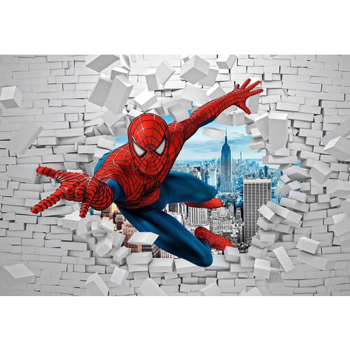 Моющиеся виниловые фотообои Человек-паук. Сквозь стену 3D детские, 420х290 см