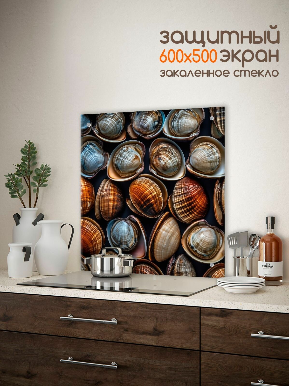Фартук для кухни на стену "Море : Ракушки" 600х500x4 мм - фотография № 1