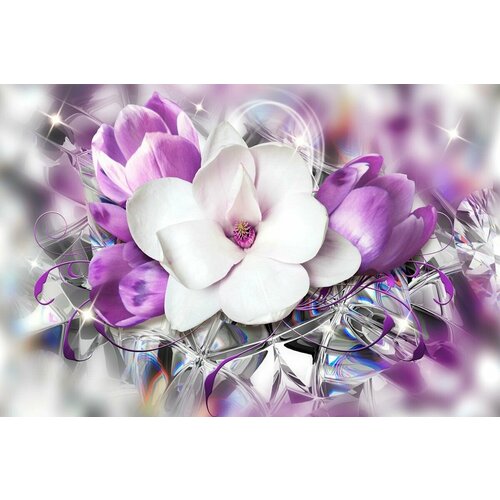 Моющиеся виниловые фотообои Белый и фиолетовый цветок, 300х200 см
