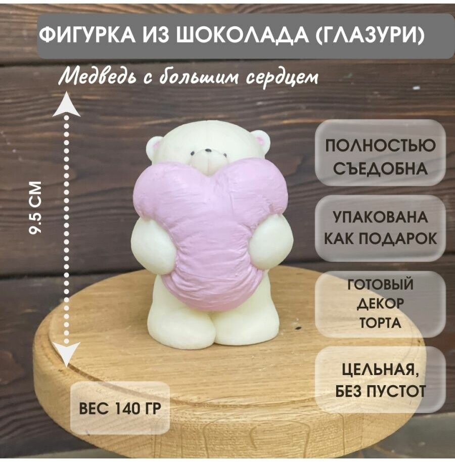 Фигурка из шоколадной глазури. Медведь с розовым сердцем. - фотография № 1
