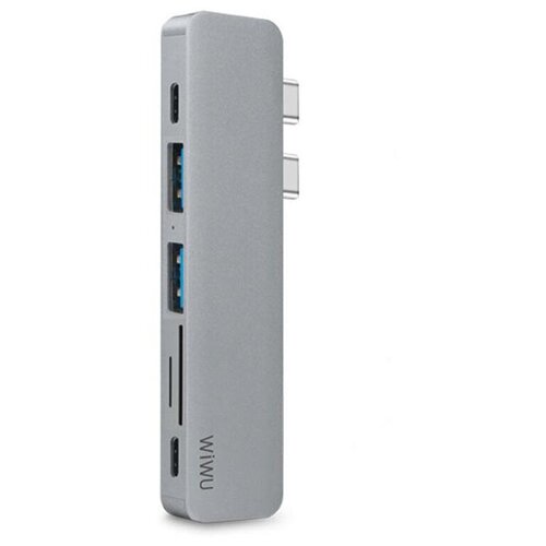 Переходник - Хаб WiWU T8 x2 Type C to x2 USB 3.0, x2 Type C, HDMI, Cardreader 7 in 1 Adapter Grey хаб wiwu alpha 731hp type c to 3 x usb 3 0 type c hdmi cardreader 7 in 1 adapter grey