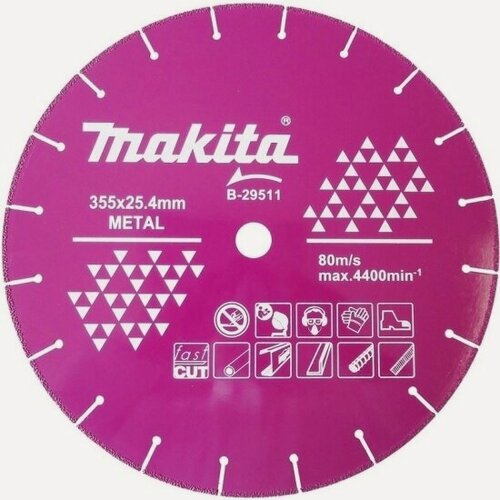 Изображение товара Алмазный диск сегментированный по металлу Makita быстрый рез 355x25,4x3,5 мм (B-29511)