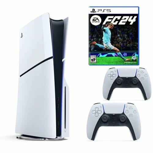 Игровая приставка Sony PlayStation 5 Slim, с дисководом, 1 ТБ, два геймпада + FIFA 24 игровая приставка sony playstation 5 slim с дисководом 1 тб fifa 24