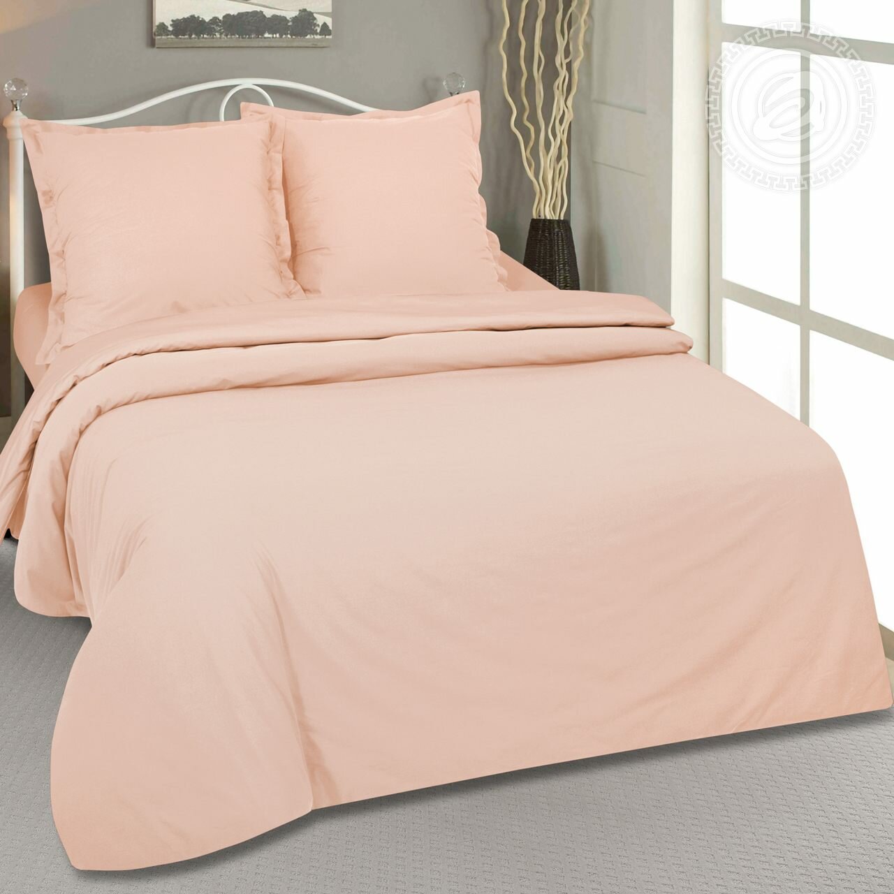 Комплект постельного белья из однотонного поплина 2-х спальный с простыней Евро "Персик"