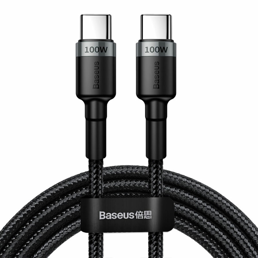 Кабель USB-C BASEUS Cafule Type-C - Type-C, 5A, 100W, 2 м, черный+серый