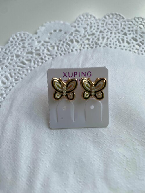 Серьги XUPING JEWELRY, эмаль, черный, золотой