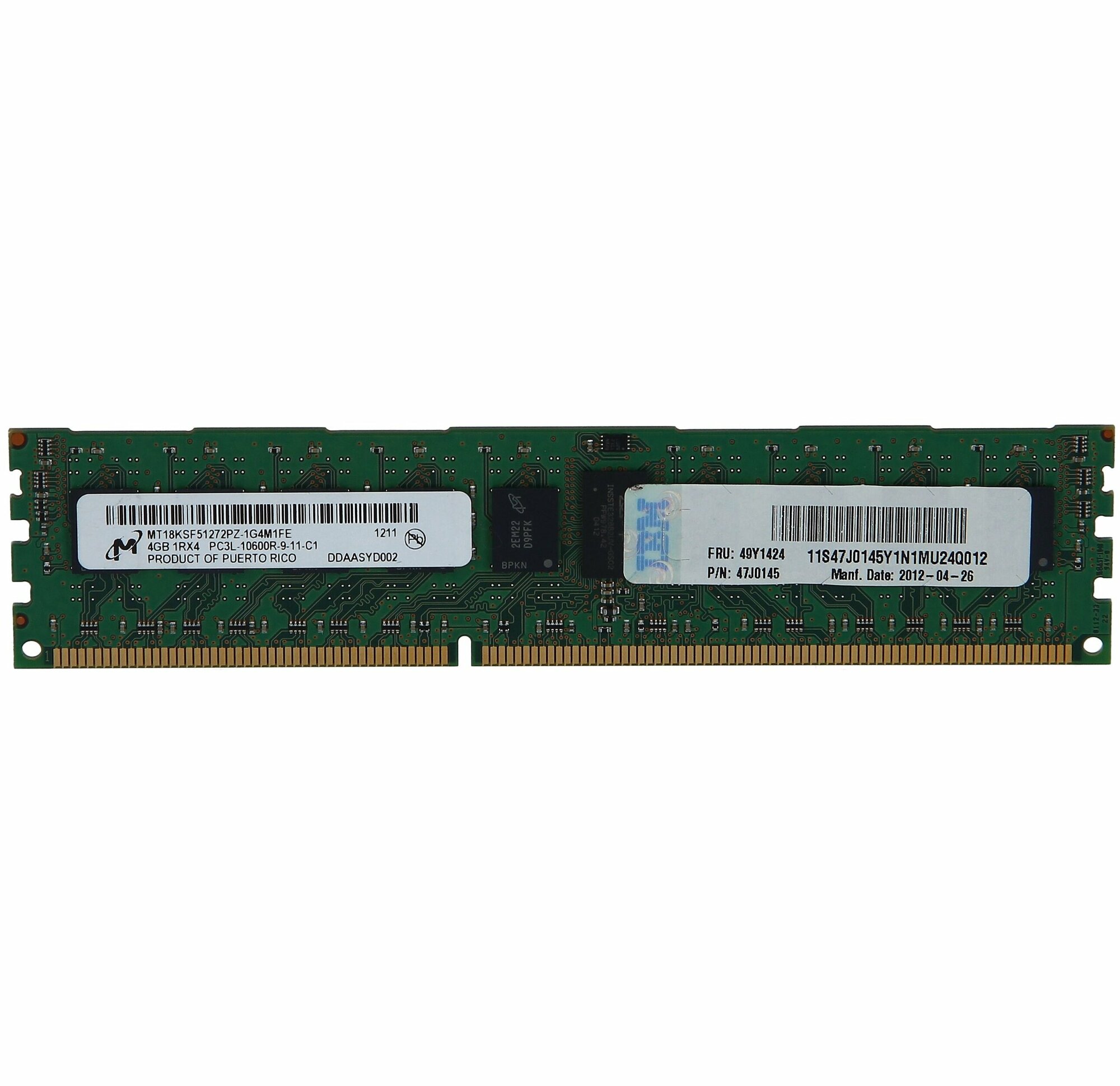 Оперативная память IBM 4GB (1x4GB, 1Rx4, 1.35V) PC3L-10600 CL9 ECC DDR3 1 1333MHz LP [47J0145]