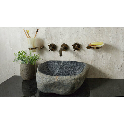 Серая раковина для ванной Sheerdecor Piedra 00504511407 из речного камня гранита