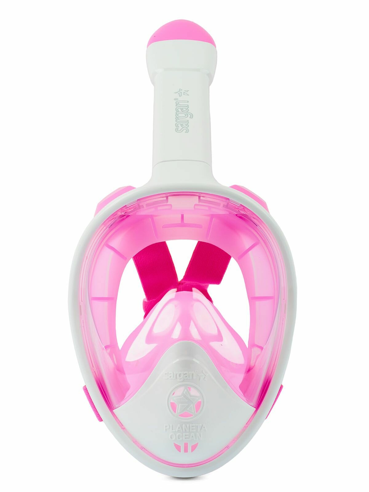 Полнолицевая маска для подводного плавания с трубкой SARGAN PLANETA OCEAN размер S-M белый/розовый